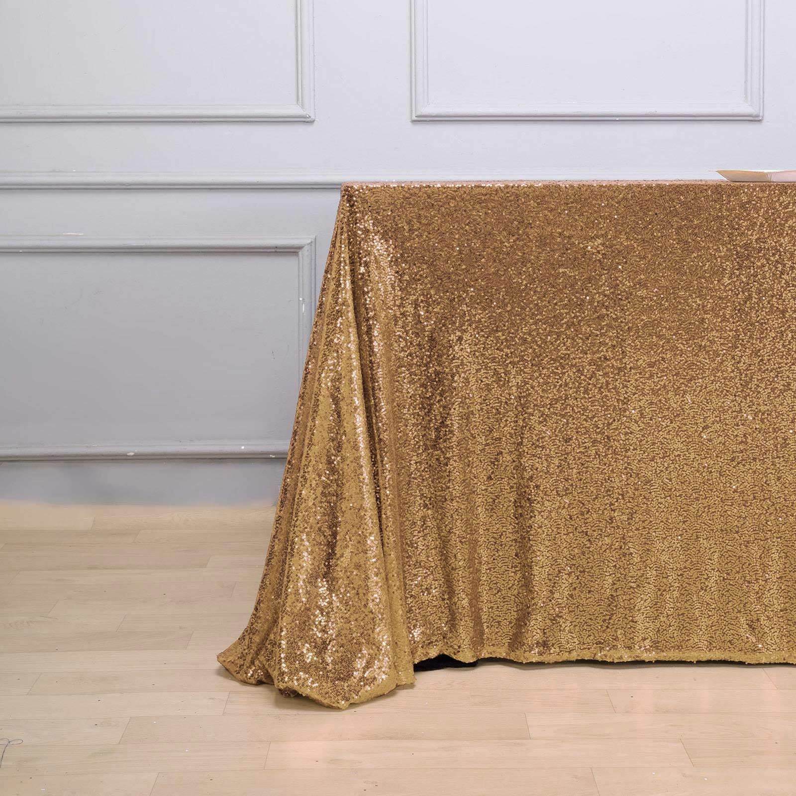 Sequin 90"x156" Rectangle Tablecloth Gold - Seamless Twinkling Design for Chic Celebrations - Linen Luxes