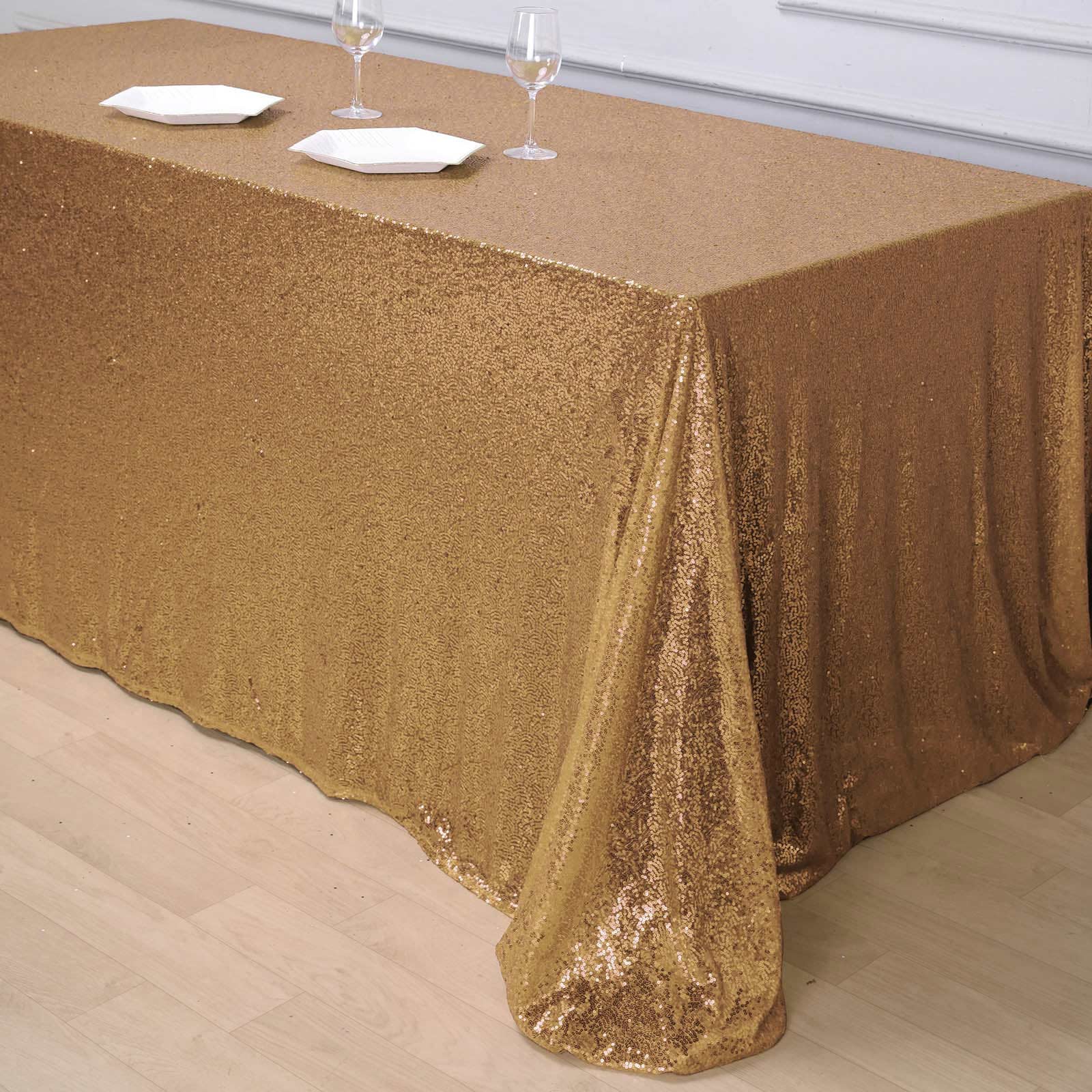 Sequin 90"x156" Rectangle Tablecloth Gold - Seamless Twinkling Design for Chic Celebrations - Linen Luxes
