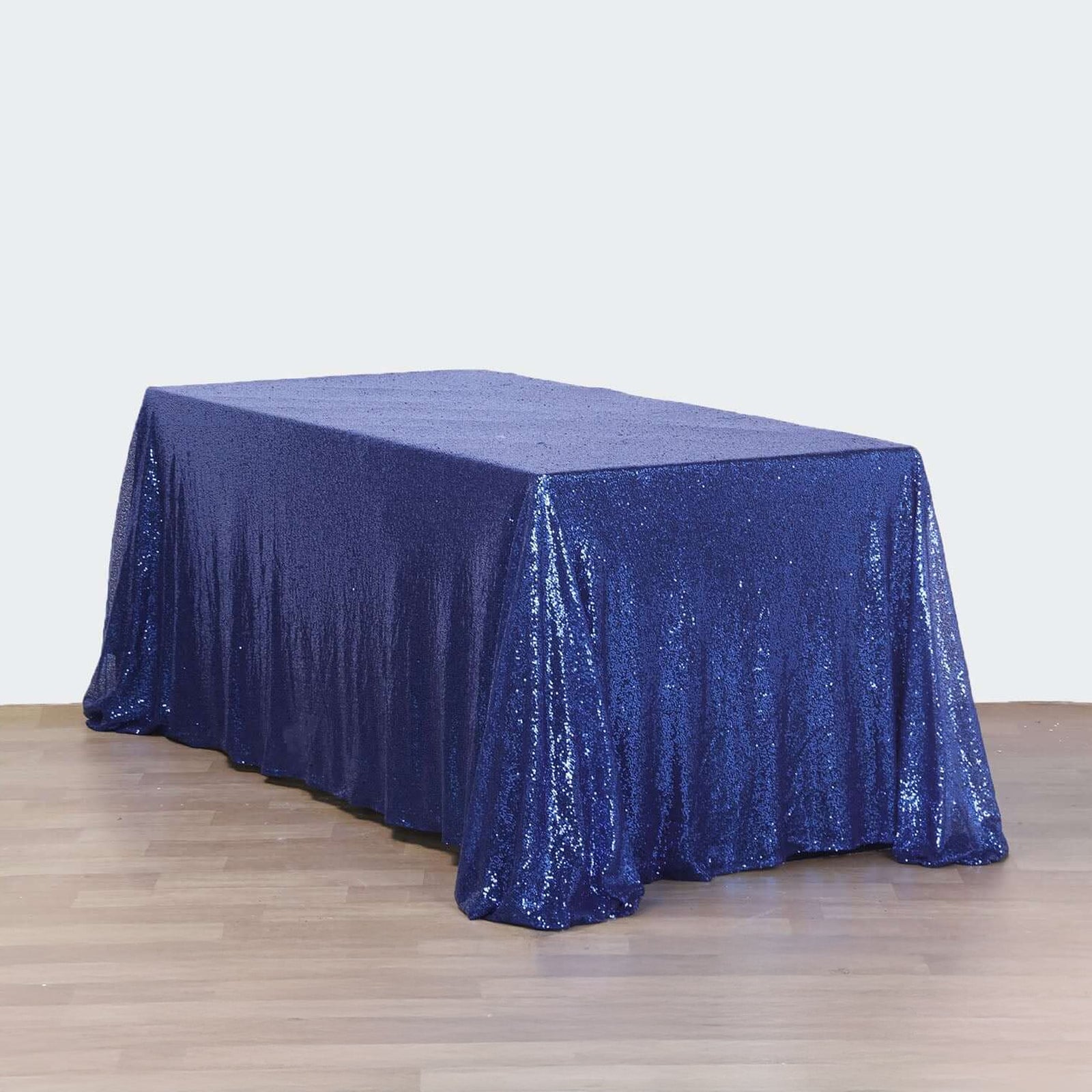Sequin 90"x156" Rectangle Tablecloth Navy Blue - Seamless Twinkling Table Cover - Linen Luxes