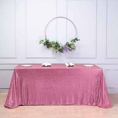 Sequin 90"x156" Rectangle Tablecloth Pink - Seamless Twinkling Table Cover - Linen Luxes