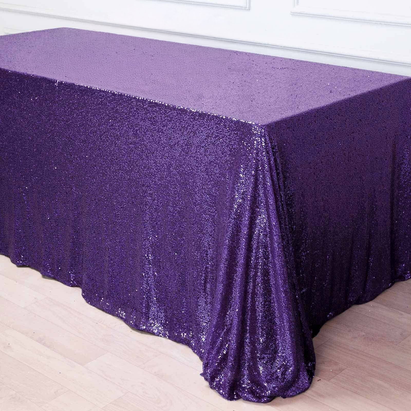 Sequin 90"x156" Rectangle Tablecloth Purple - Seamless Twinkling Table Cover - Linen Luxes