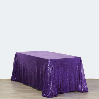 Sequin 90"x156" Rectangle Tablecloth Purple - Seamless Twinkling Table Cover - Linen Luxes
