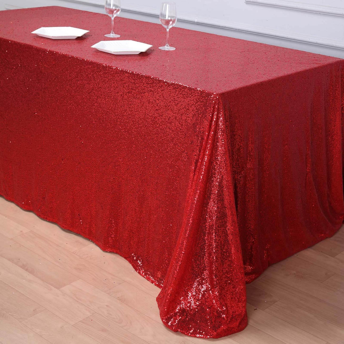 Sequin 90"x156" Rectangle Tablecloth Red - Seamless Twinkling Table Cover - Linen Luxes