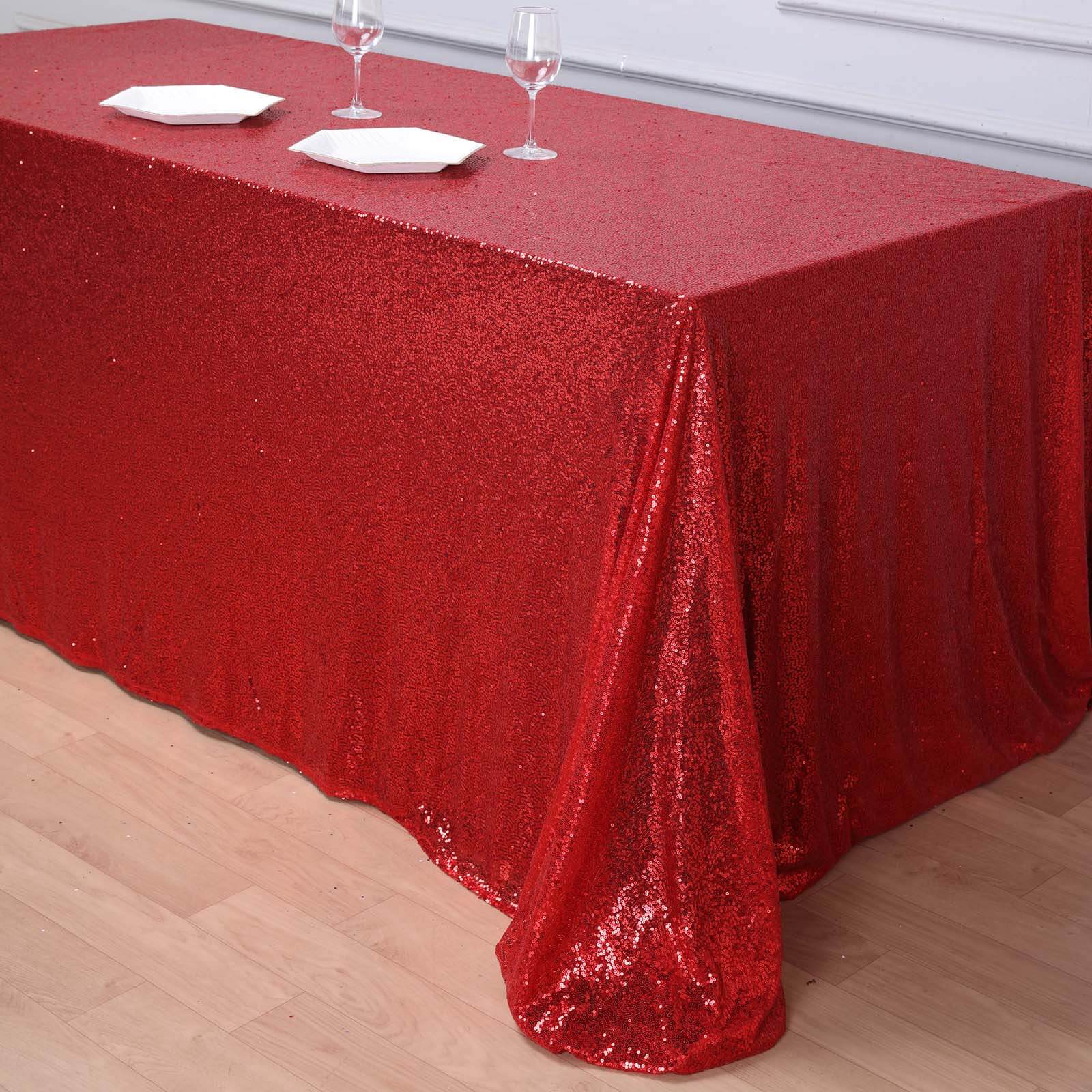 Sequin 90"x156" Rectangle Tablecloth Red - Seamless Twinkling Table Cover - Linen Luxes