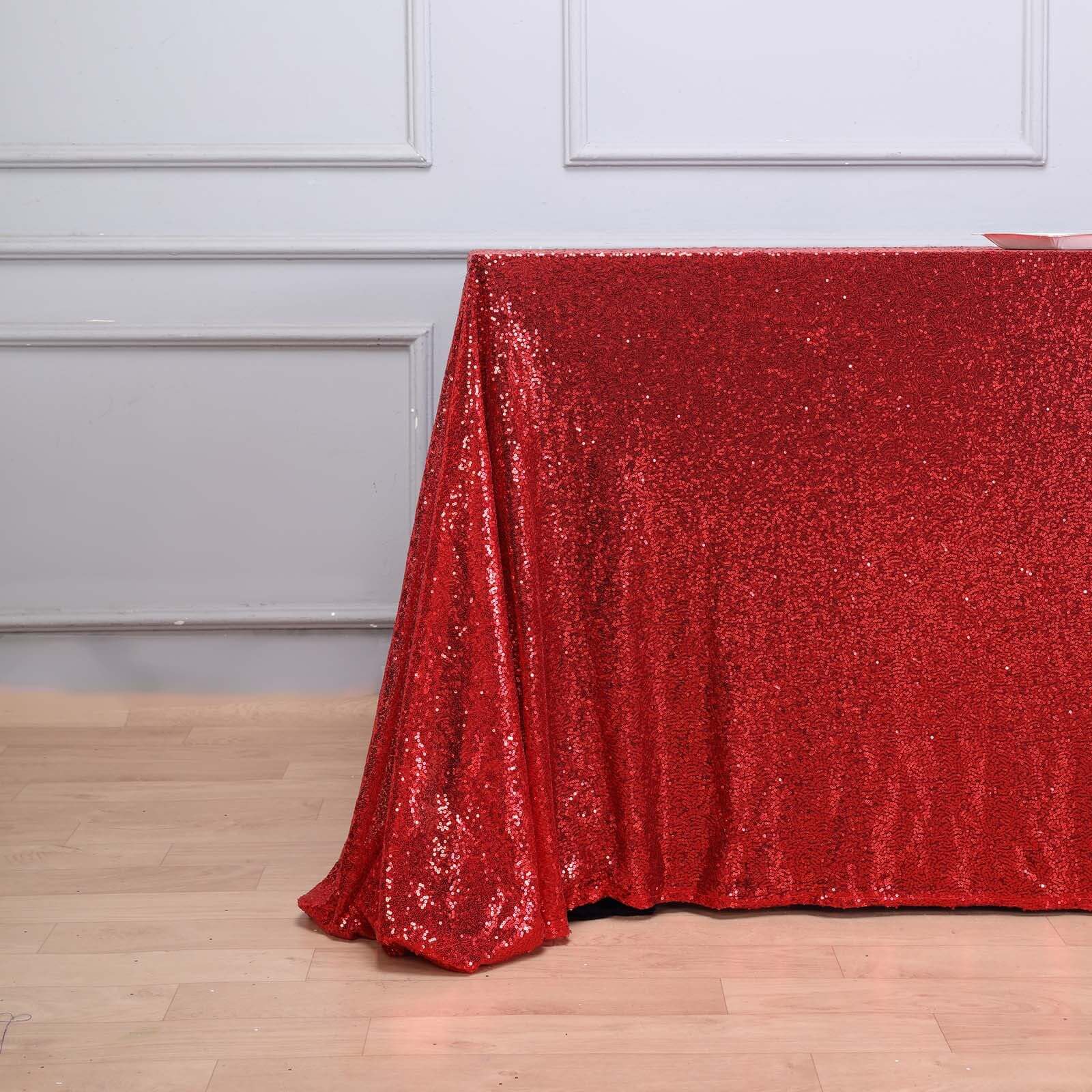 Sequin 90"x156" Rectangle Tablecloth Red - Seamless Twinkling Table Cover - Linen Luxes