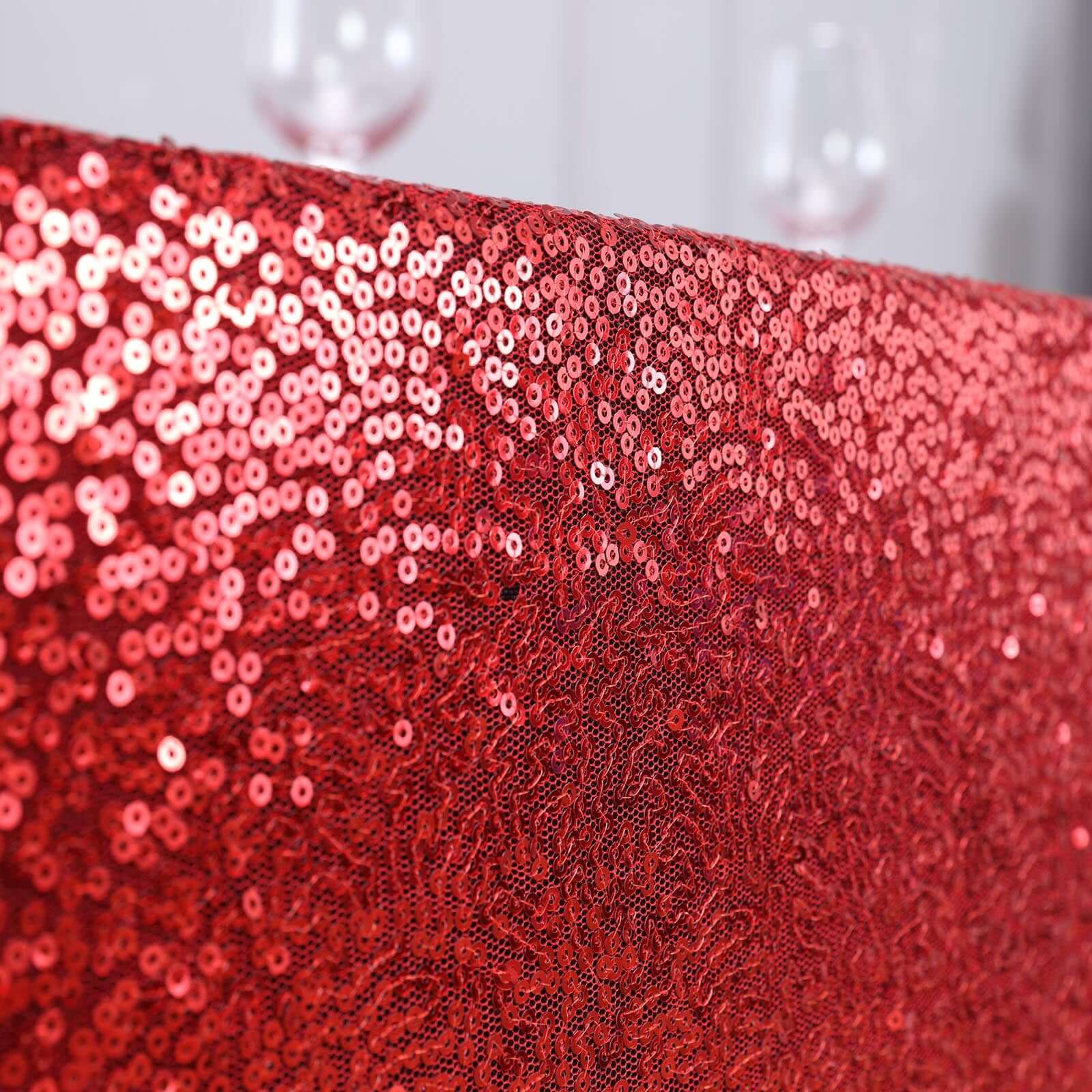 Sequin 90"x156" Rectangle Tablecloth Red - Seamless Twinkling Table Cover - Linen Luxes