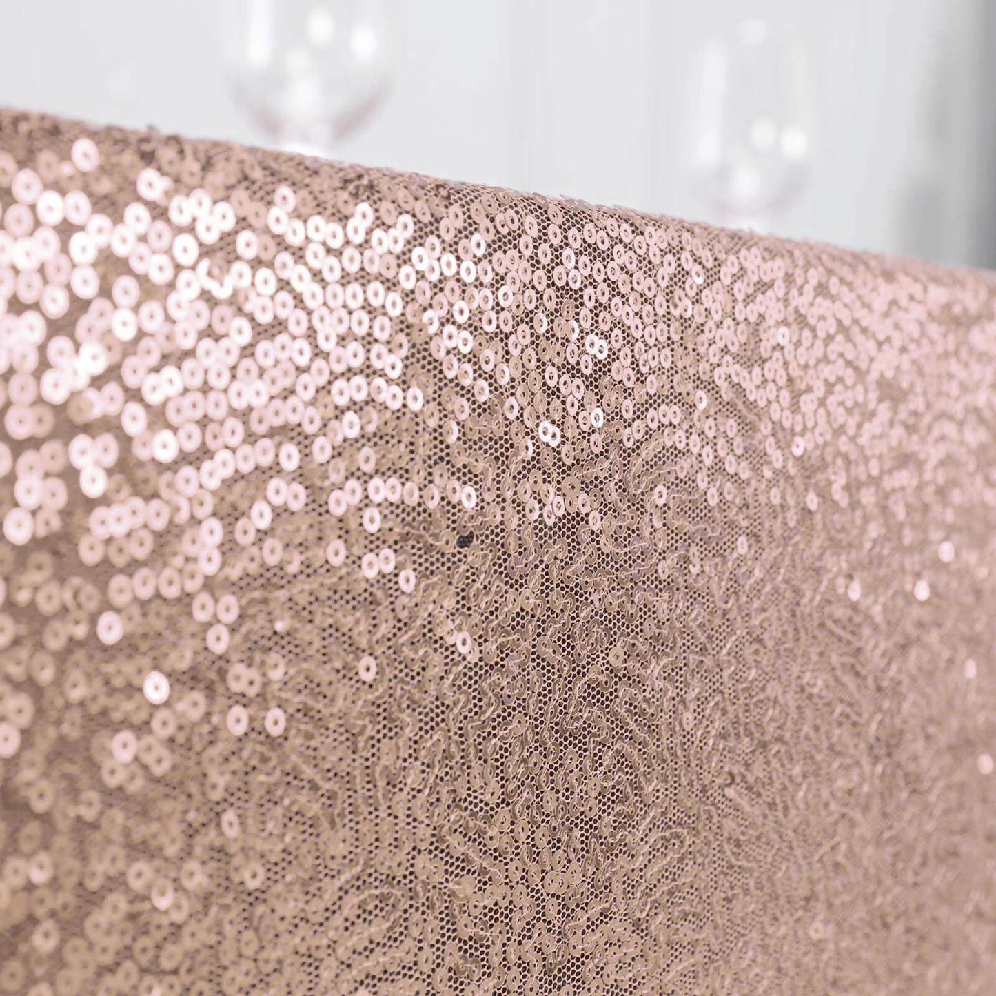 Sequin 90"x156" Rectangle Tablecloth Rose Gold - Seamless Twinkling Table Cover - Linen Luxes
