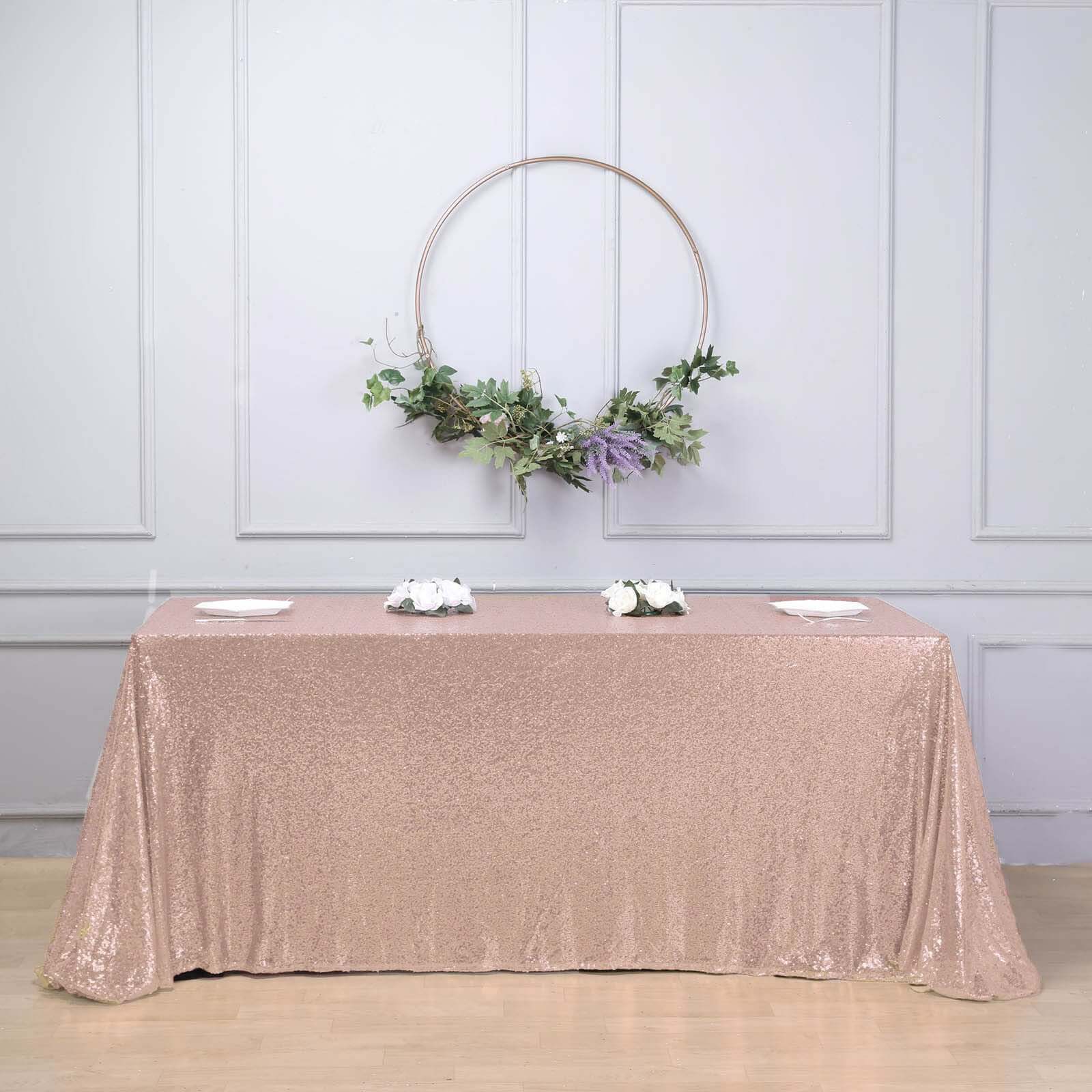 Sequin 90"x156" Rectangle Tablecloth Rose Gold - Seamless Twinkling Table Cover - Linen Luxes