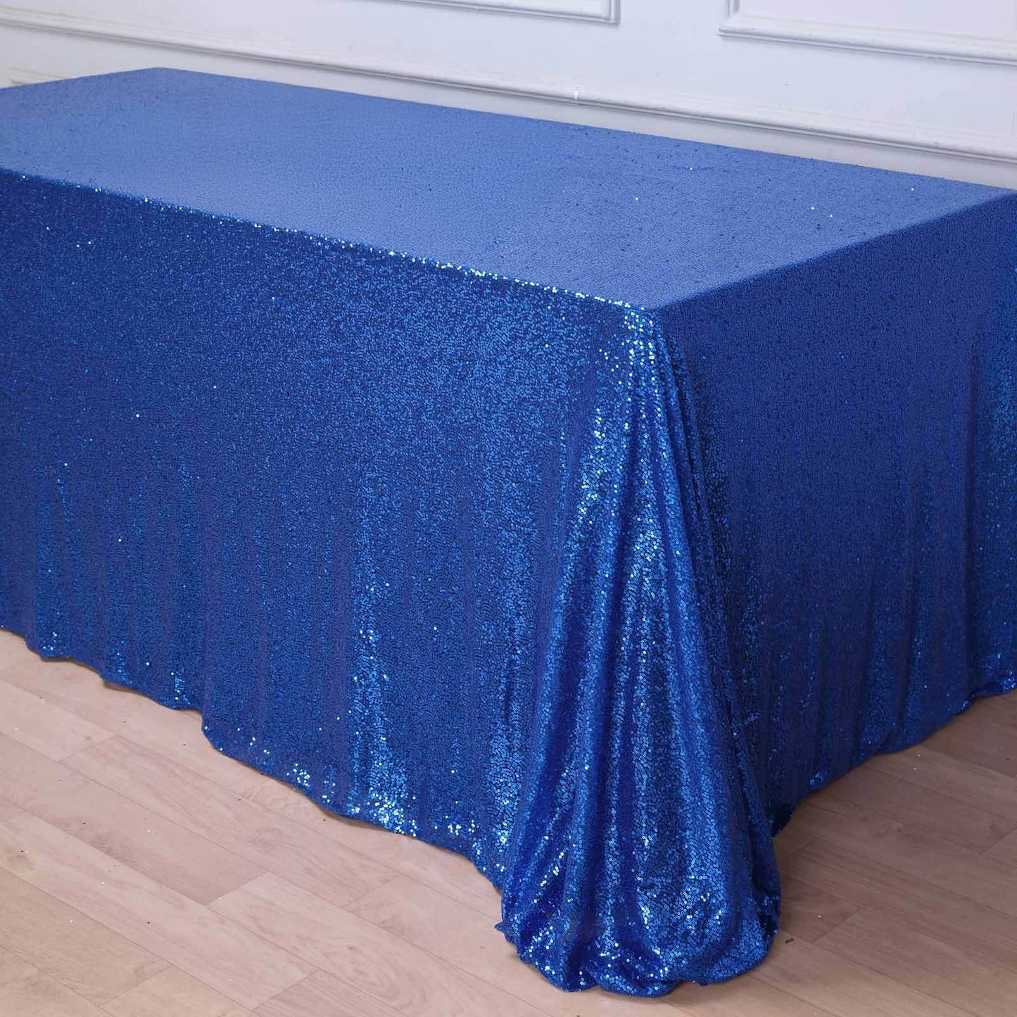 Sequin 90"x156" Rectangle Tablecloth Royal Blue - Seamless Twinkling Table Cover - Linen Luxes