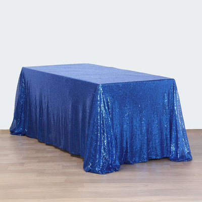 Sequin 90"x156" Rectangle Tablecloth Royal Blue - Seamless Twinkling Table Cover - Linen Luxes