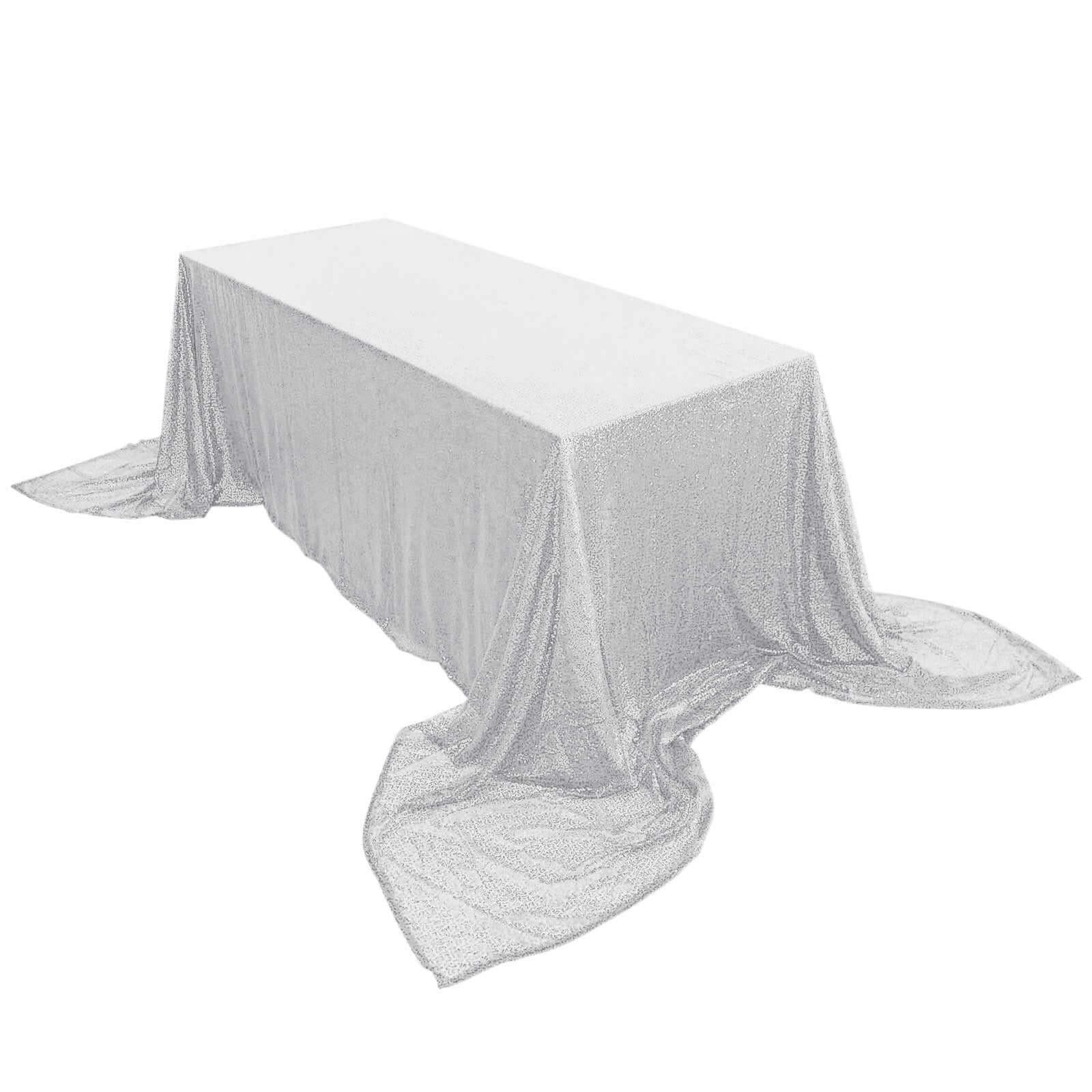 Sequin 90"x156" Rectangle Tablecloth Silver - Seamless Twinkling Table Cover - Linen Luxes