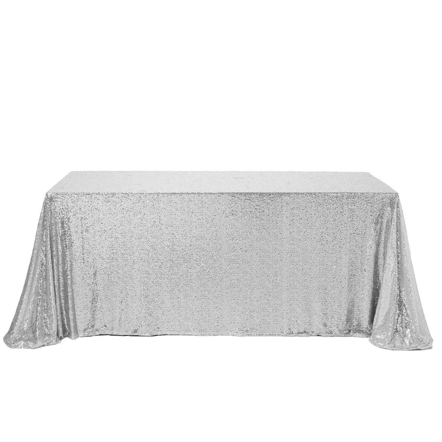 Sequin 90"x156" Rectangle Tablecloth Silver - Seamless Twinkling Table Cover - Linen Luxes