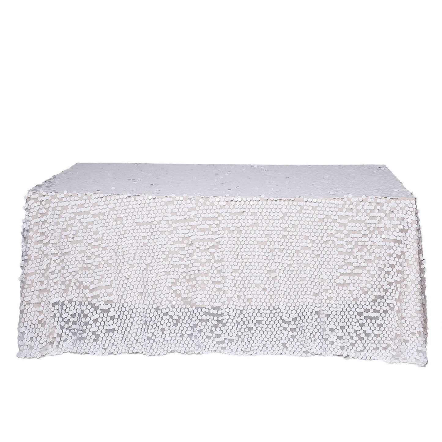 Sequin 90"x156" Rectangle Tablecloth White - Seamless Big Payette Table Cover - Linen Luxes