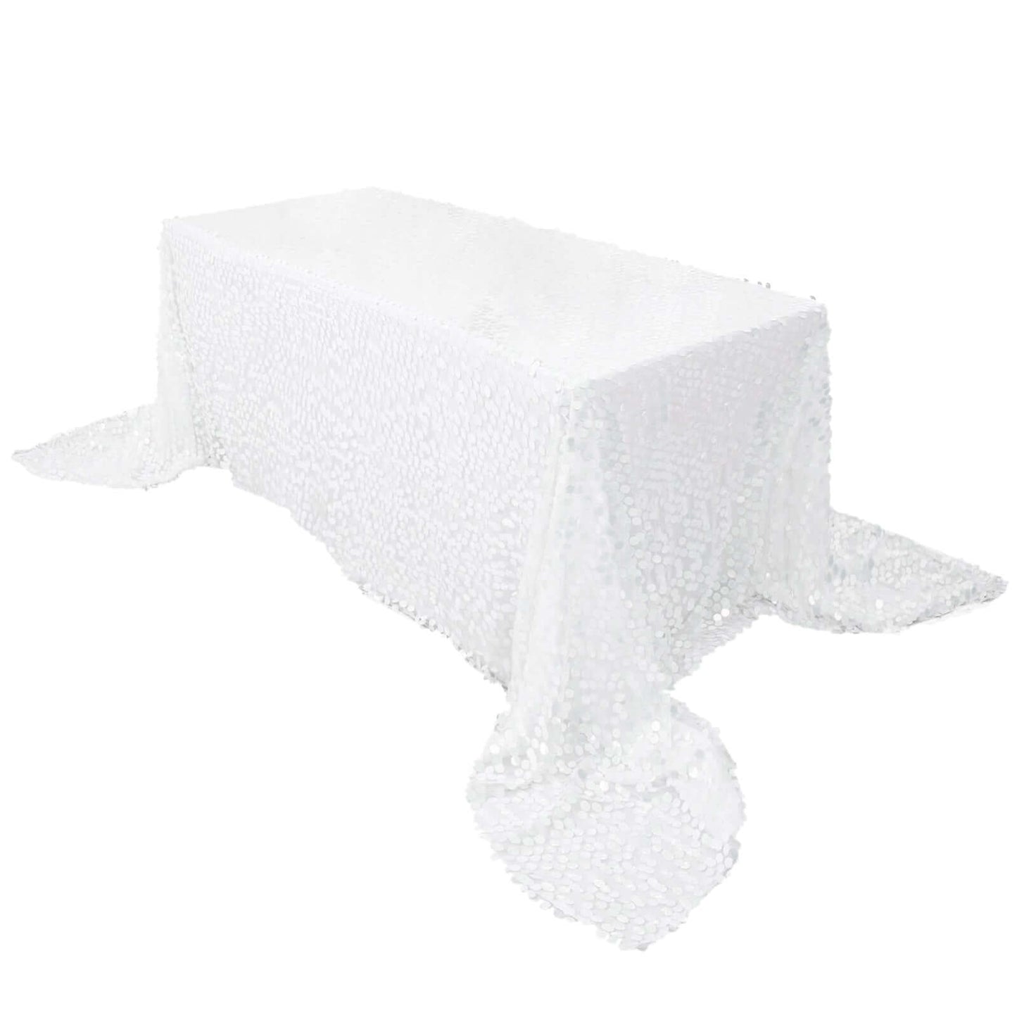 Sequin 90"x156" Rectangle Tablecloth White - Seamless Big Payette Table Cover - Linen Luxes
