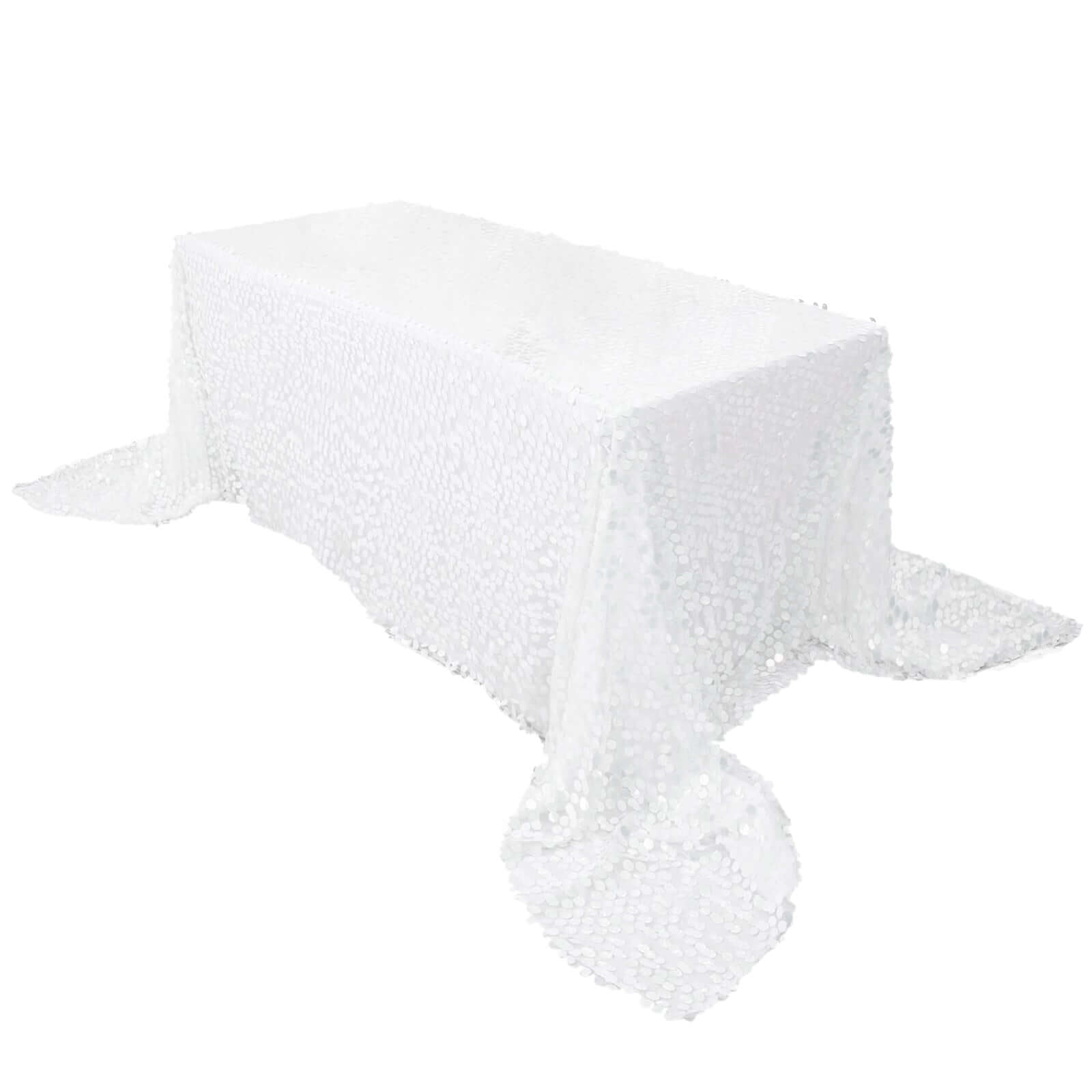 Sequin 90"x156" Rectangle Tablecloth White - Seamless Big Payette Table Cover - Linen Luxes