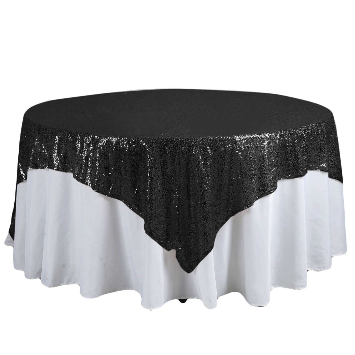 Sequin 90"x90" Table Overlay Square Tablecloth Black - Sparkly Table Cover - Linen Luxes