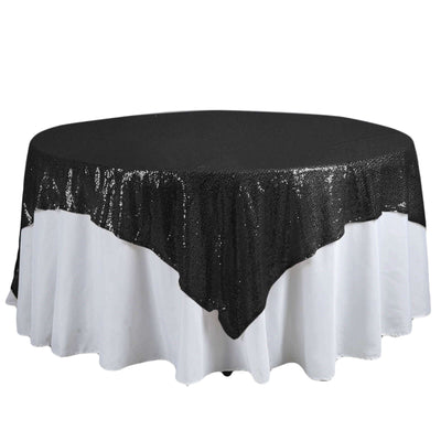 Sequin 90"x90" Table Overlay Square Tablecloth Black - Sparkly Table Cover - Linen Luxes
