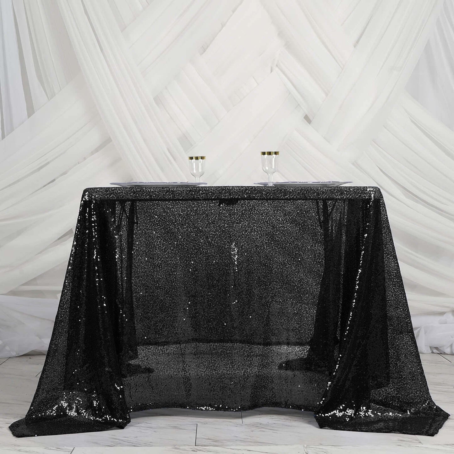 Sequin 90"x90" Table Overlay Square Tablecloth Black - Sparkly Table Cover - Linen Luxes