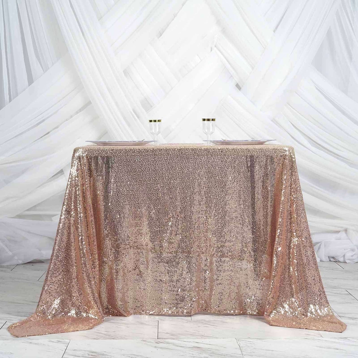 Sequin 90"x90" Table Overlay Square Tablecloth Blush - Sparkly Table Cover - Linen Luxes
