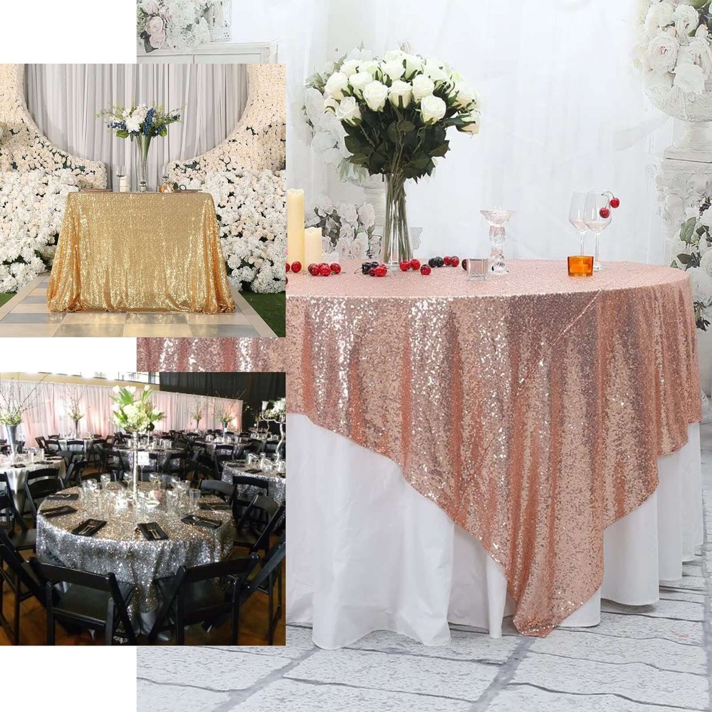 Sequin 90"x90" Table Overlay Square Tablecloth Blush - Sparkly Table Cover - Linen Luxes