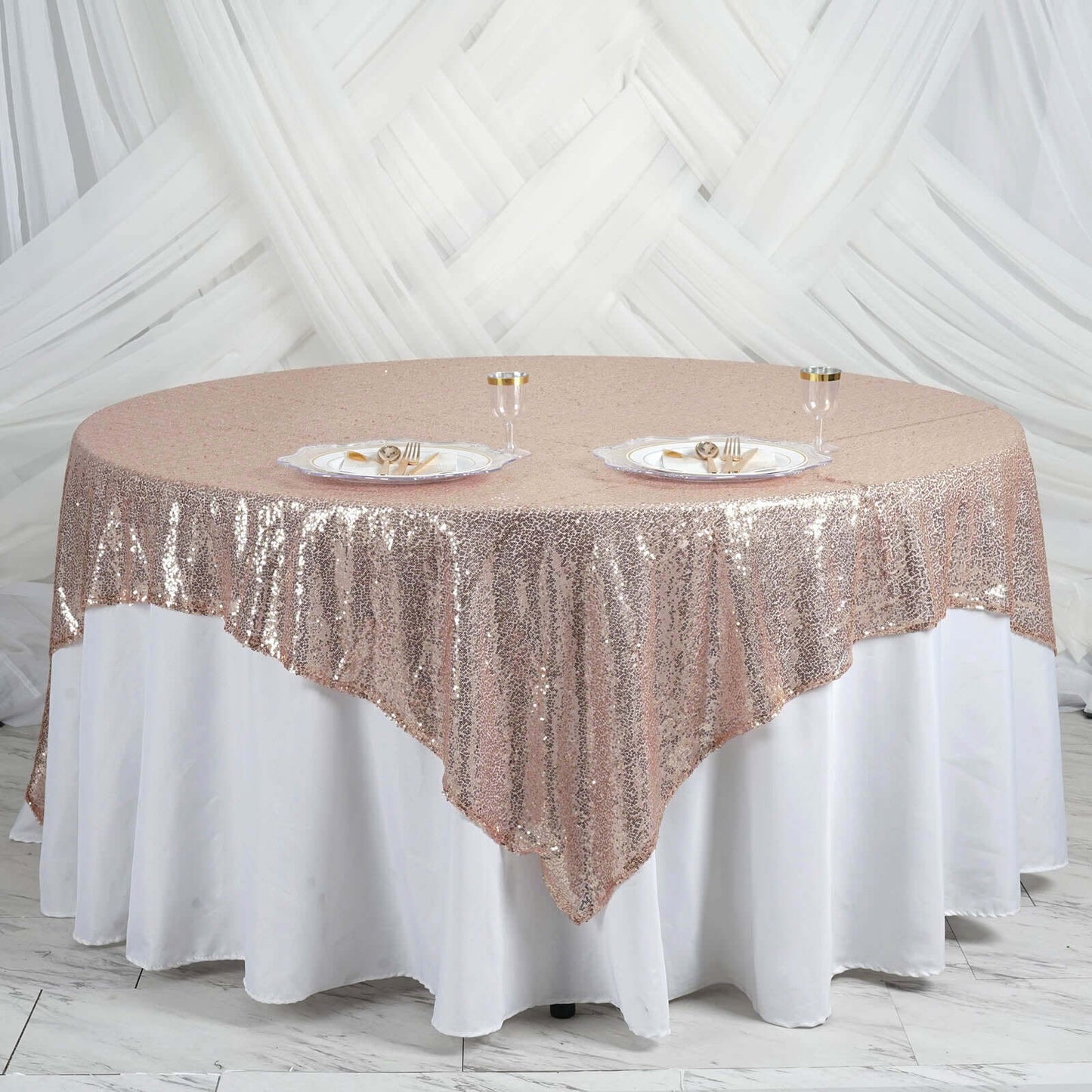 Sequin 90"x90" Table Overlay Square Tablecloth Blush - Sparkly Table Cover - Linen Luxes