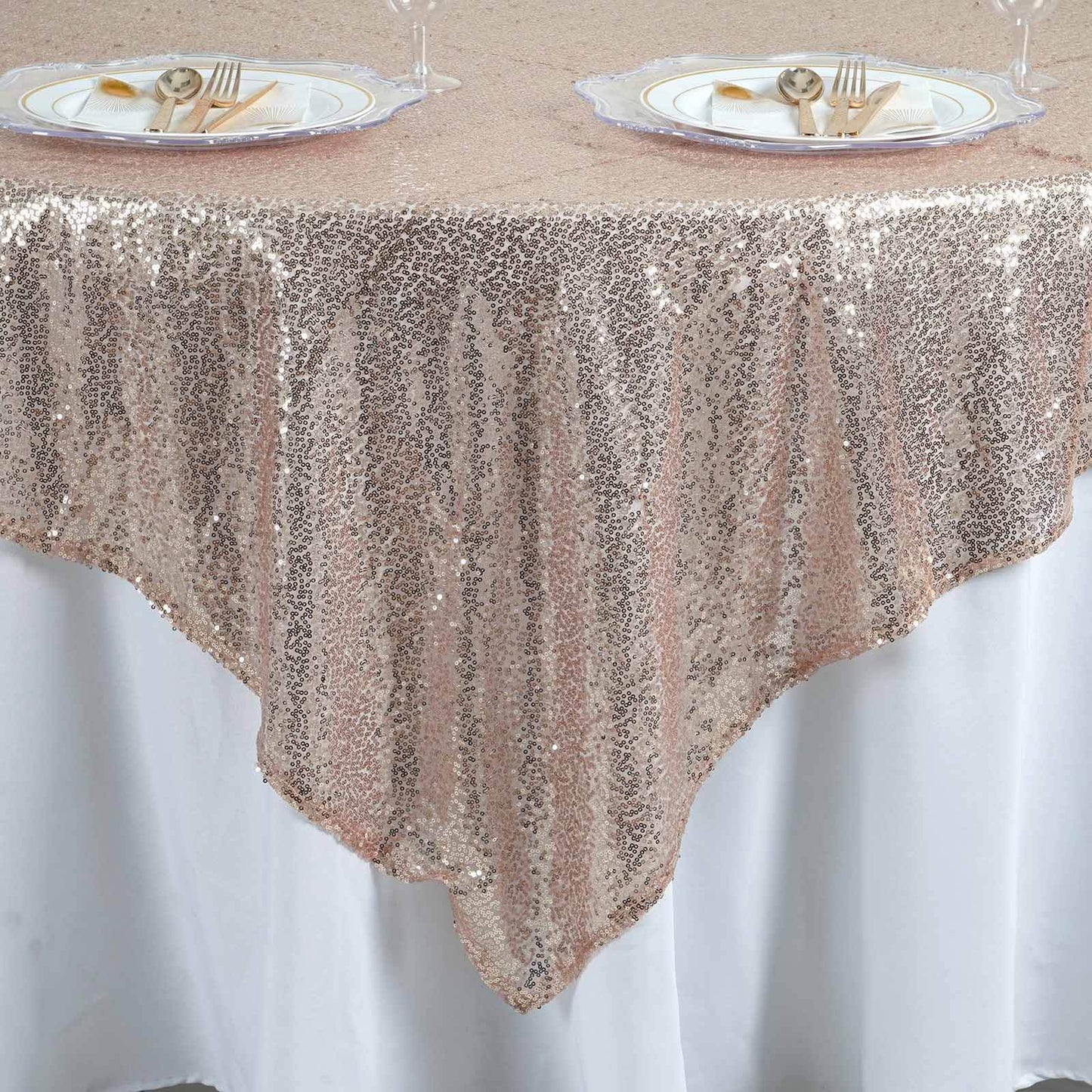Sequin 90"x90" Table Overlay Square Tablecloth Blush - Sparkly Table Cover - Linen Luxes