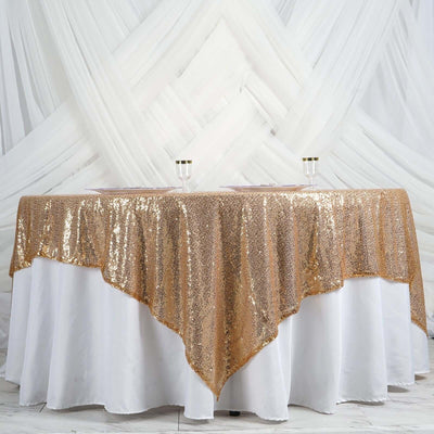 Sequin 90"x90" Table Overlay Square Tablecloth Gold - Sparkly Design for Stylish Celebrations - Linen Luxes