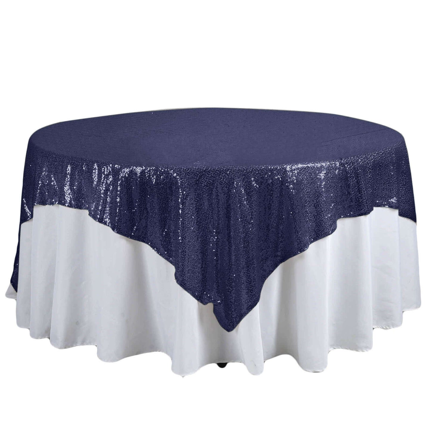 Sequin 90"x90" Table Overlay Square Tablecloth Navy Blue - Sparkly Table Cover - Linen Luxes
