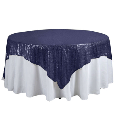 Sequin 90"x90" Table Overlay Square Tablecloth Navy Blue - Sparkly Table Cover - Linen Luxes
