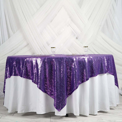 Sequin 90"x90" Table Overlay Square Tablecloth Purple - Sparkly Table Cover - Linen Luxes