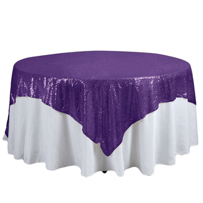 Sequin 90"x90" Table Overlay Square Tablecloth Purple - Sparkly Table Cover - Linen Luxes