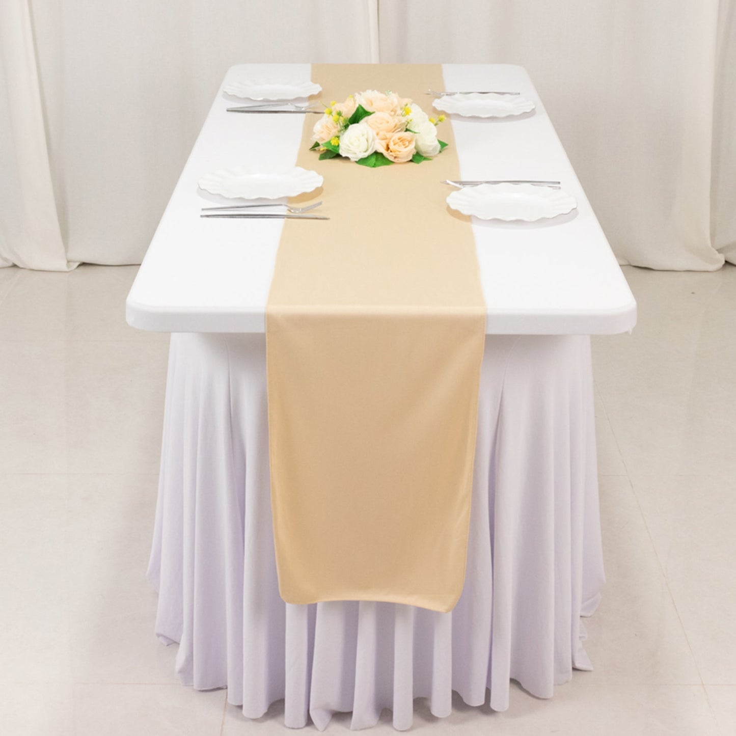 Scuba Polyester 12"x108" Table Runner Beige - Wrinkle-Free Table Linen