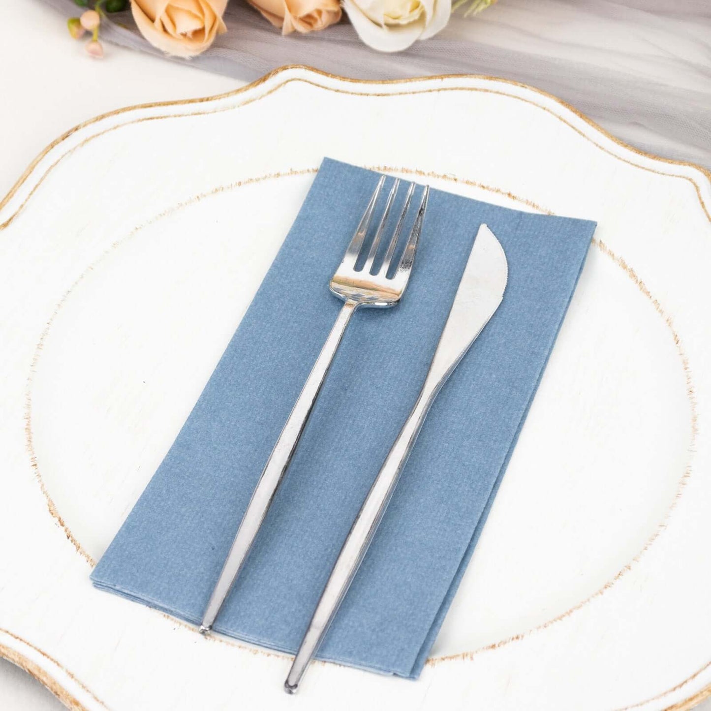 20 Pack Linen-Like Paper 8.5"x4" Napkins Dusty Blue - Highly Absorbent & Disposable Airlaid Guest Towels