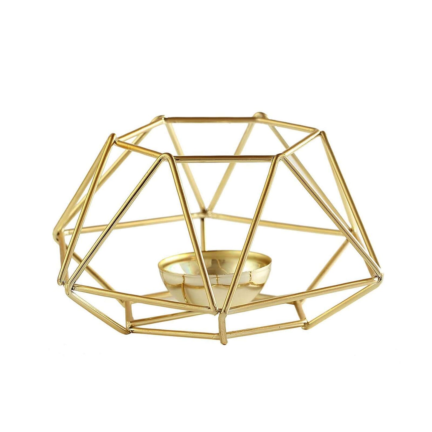 Set of 2 Candle Holders Metal Hexagon Geometric Design Gold - Modern Decorative Centerpieces for Tables 4"x3" - Linen Luxes