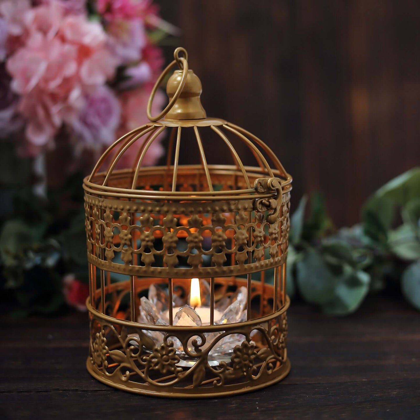 Set of 2 Card Holders Wrought Iron Bird Cage Design Metallic Gold - Decorative Display Stand 9"/13" - Linen Luxes