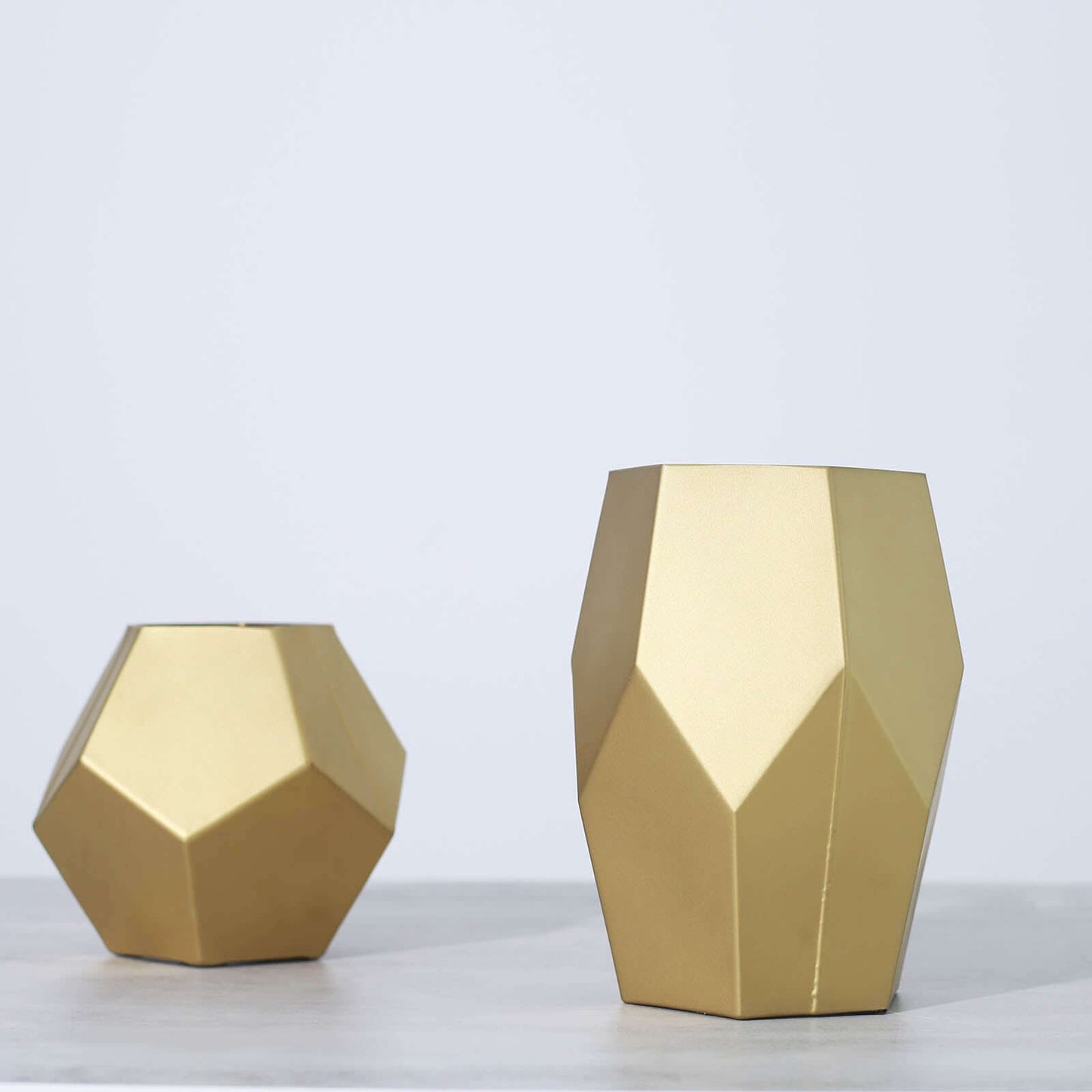 Set of 2 Glass Flower Vases Geometric Design Matte Gold - Stylish Modern Candle Holder Centerpieces 5", 8"