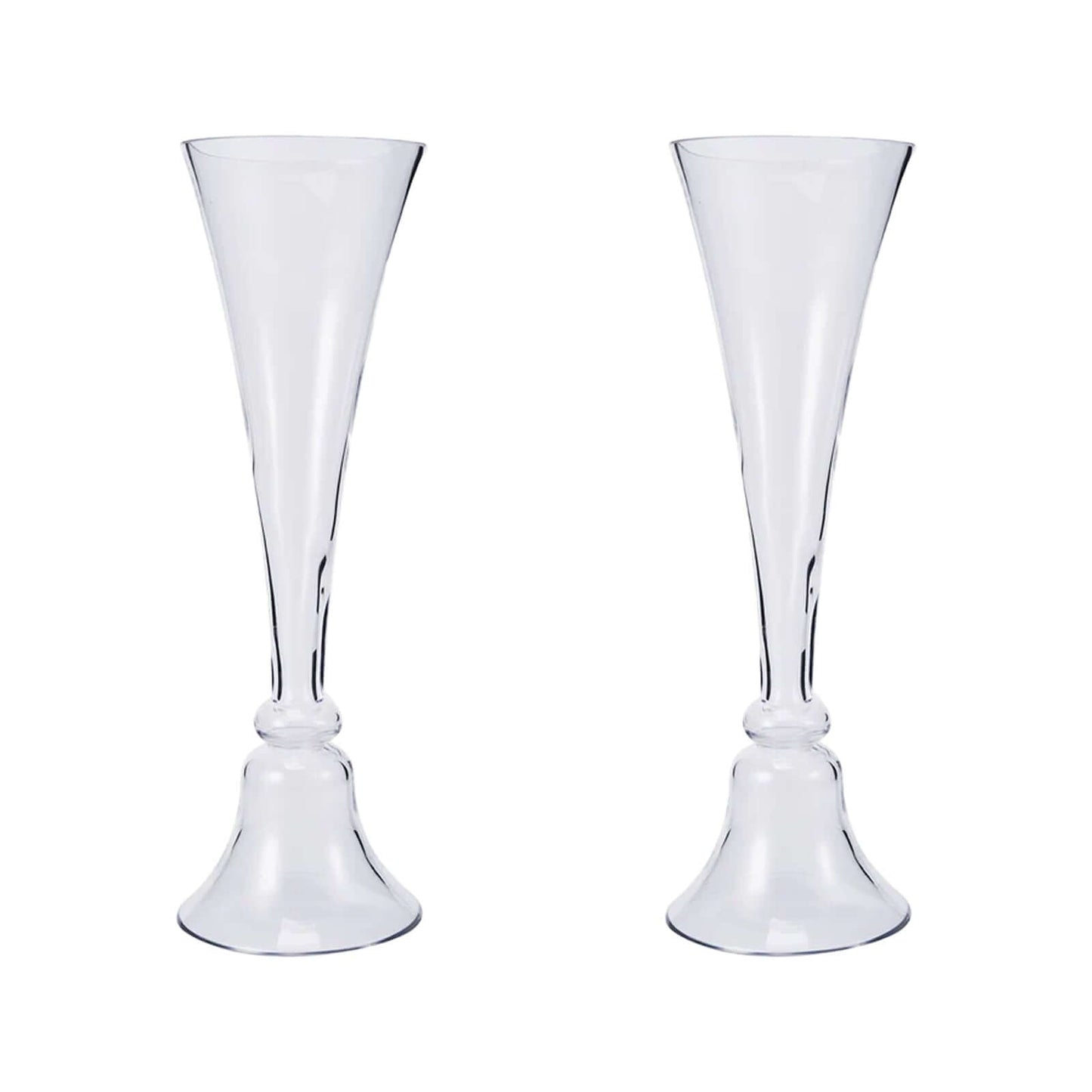 Set of 2 Glass Trumpet Vases Reversible Clarinet Design Clear - Stylish Flower Centerpieces for Events 24" - Linen Luxes