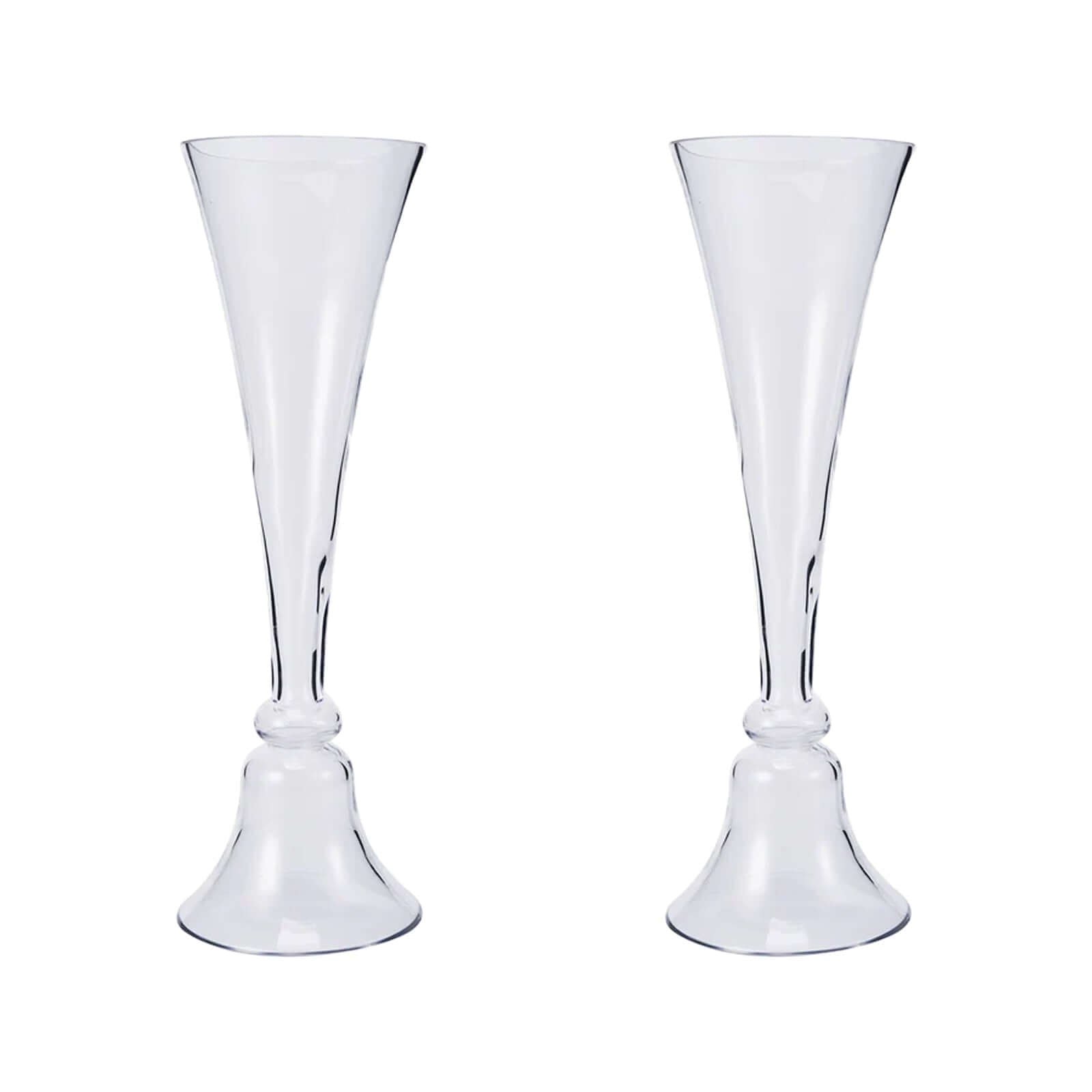 Set of 2 Glass Trumpet Vases Reversible Clarinet Design Clear - Stylish Flower Centerpieces for Events 24" - Linen Luxes