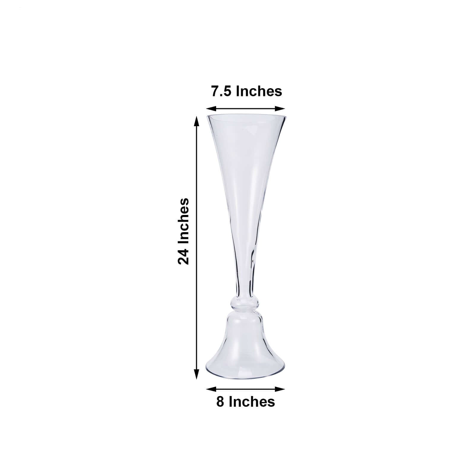 Set of 2 Glass Trumpet Vases Reversible Clarinet Design Clear - Stylish Flower Centerpieces for Events 24" - Linen Luxes