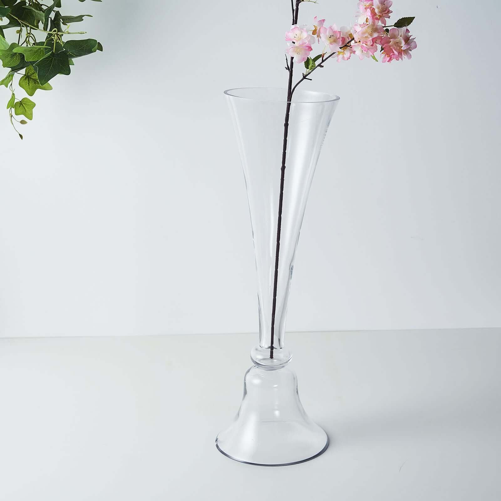 Set of 2 Glass Trumpet Vases Reversible Clarinet Design Clear - Stylish Flower Centerpieces for Events 24" - Linen Luxes