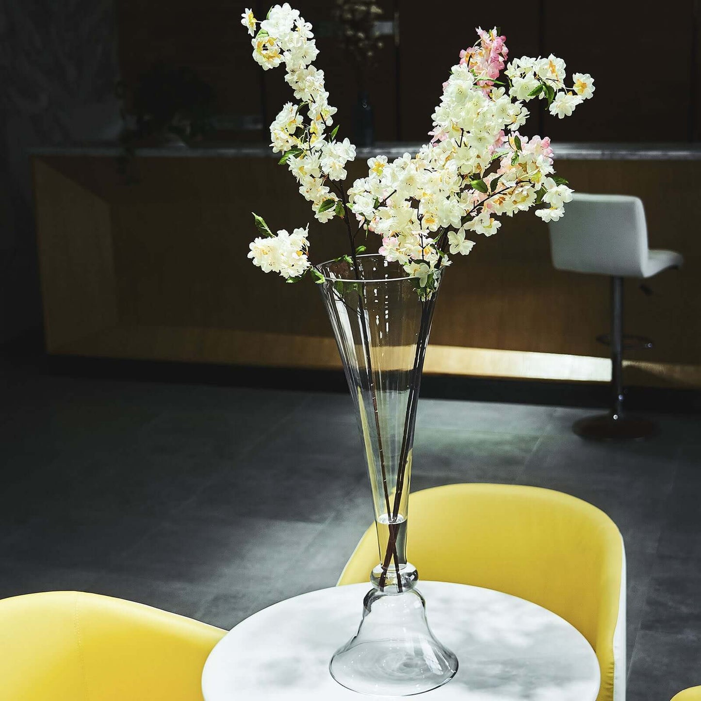 Set of 2 Glass Trumpet Vases Reversible Clarinet Design Clear - Stylish Flower Centerpieces for Events 24" - Linen Luxes