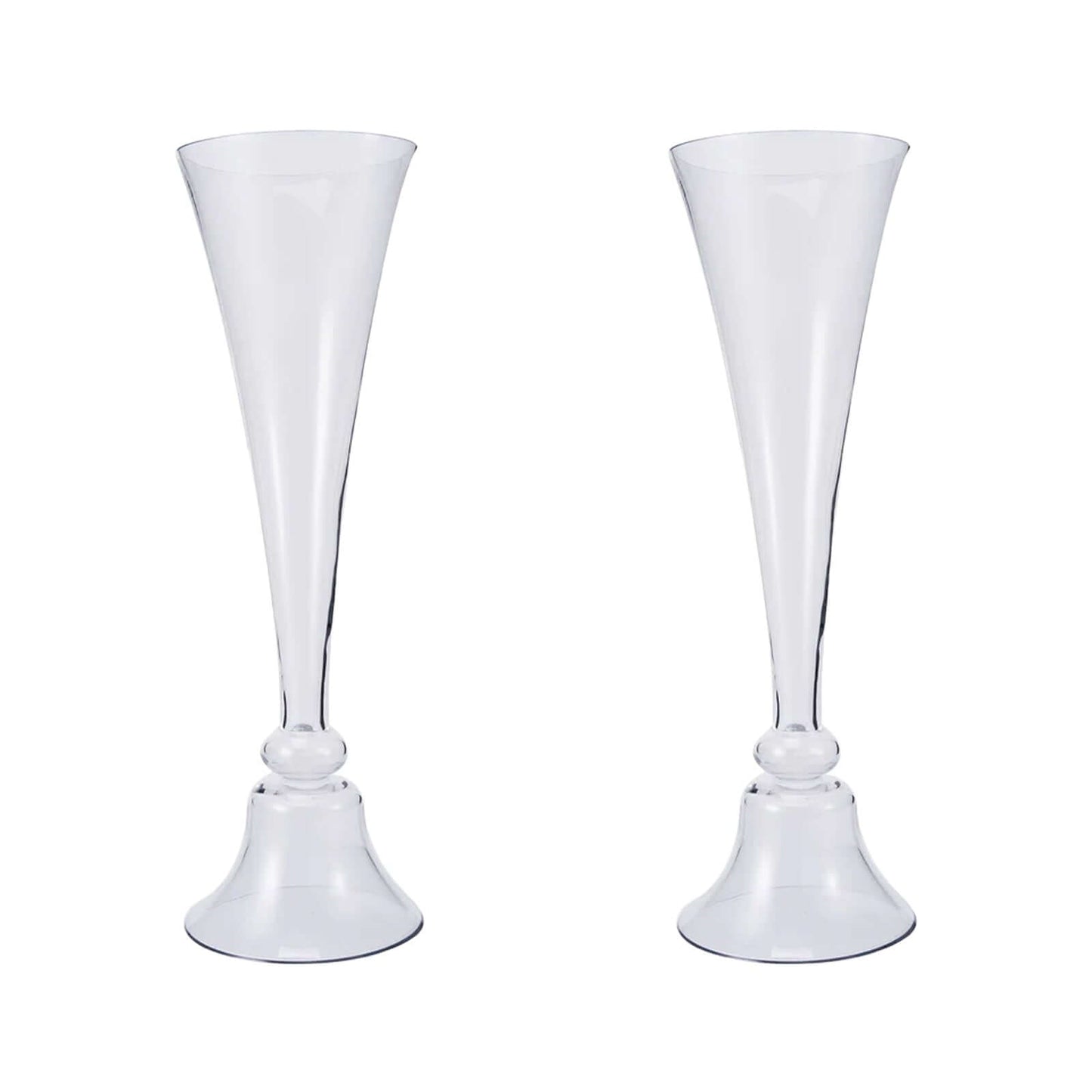 Set of 2 Glass Trumpet Vases Reversible Clarinet Style Clear - Decorative Flower Centerpieces for Events 28" - Linen Luxes