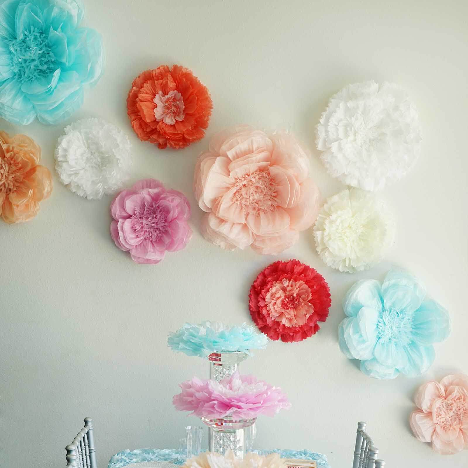 Set of 2 Light Blue Carnation 3D Wall Giant Tissue Paper Flowers - 12",16" - Linen Luxes