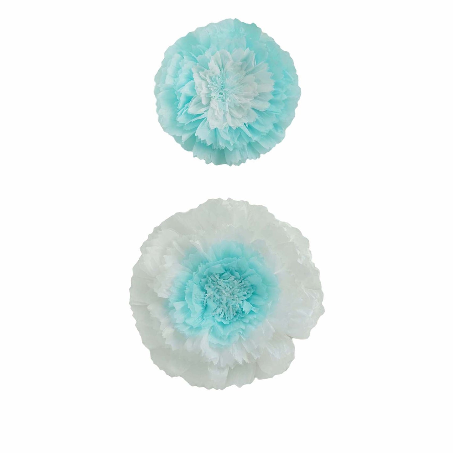 Set of 2 Light Blue Carnation 3D Wall Giant Tissue Paper Flowers - 12",16" - Linen Luxes