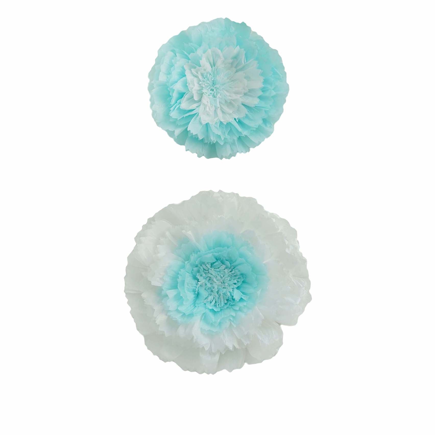 Set of 2 Light Blue Carnation 3D Wall Giant Tissue Paper Flowers - 12",16" - Linen Luxes