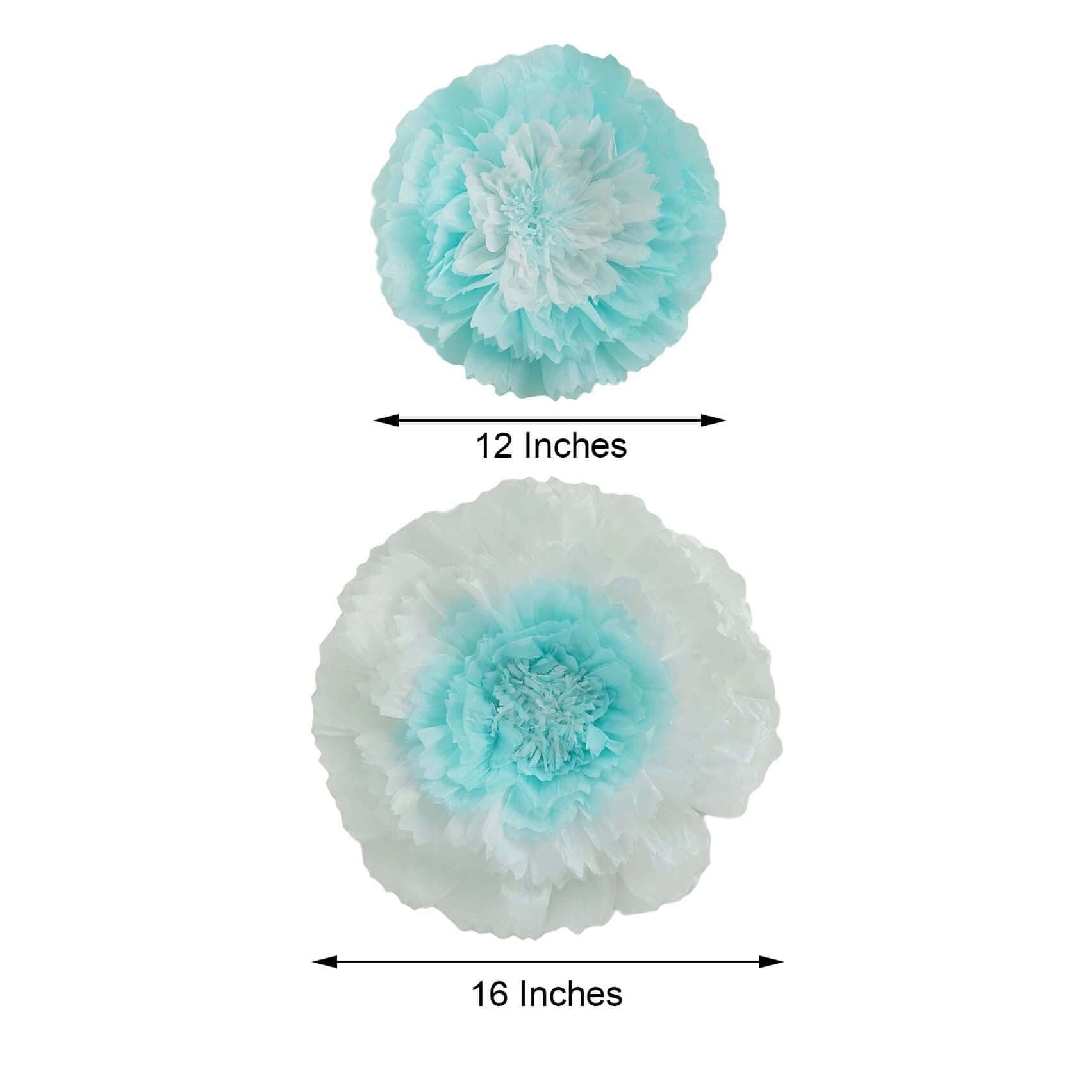 Set of 2 Light Blue Carnation 3D Wall Giant Tissue Paper Flowers - 12",16" - Linen Luxes