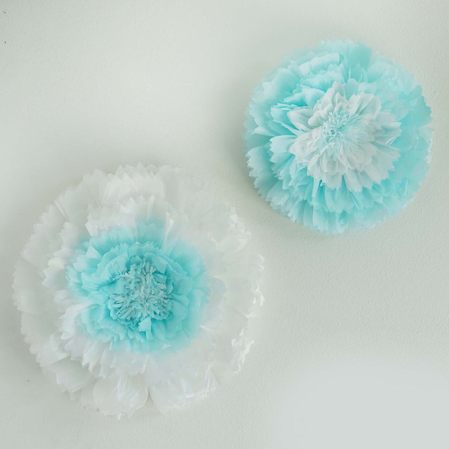 Set of 2 Light Blue Carnation 3D Wall Giant Tissue Paper Flowers - 12",16" - Linen Luxes