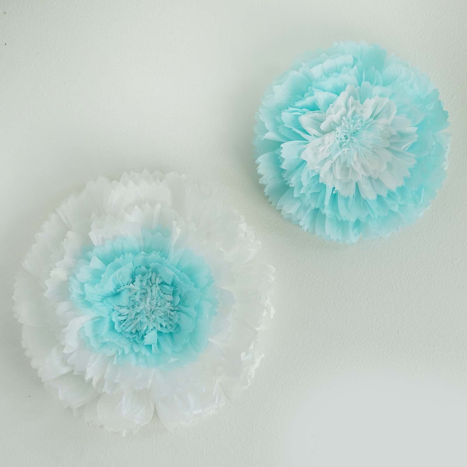 Set of 2 Light Blue Carnation 3D Wall Giant Tissue Paper Flowers - 12",16" - Linen Luxes