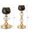 Set of 2 Metal Crystal Lamp Candle Holders Gold/Black - Sophisticated Votive Tealight Stands 7", 11" - Linen Luxes