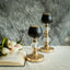 Set of 2 Metal Crystal Lamp Candle Holders Gold/Black - Sophisticated Votive Tealight Stands 7", 11" - Linen Luxes